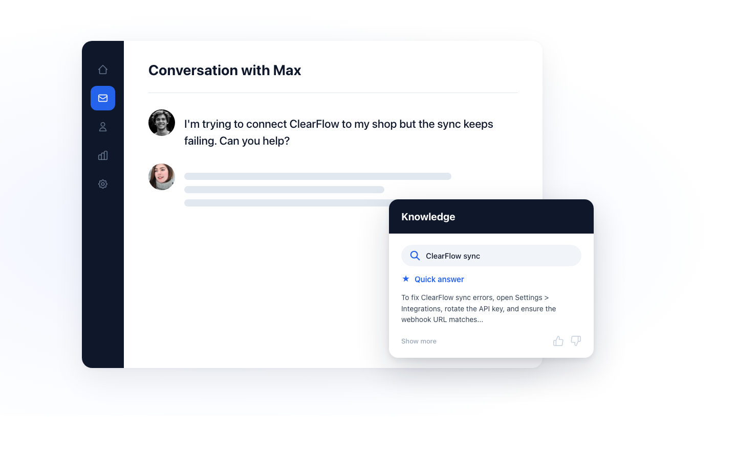 Deskwoot knowledge base software dashboard screenshot
