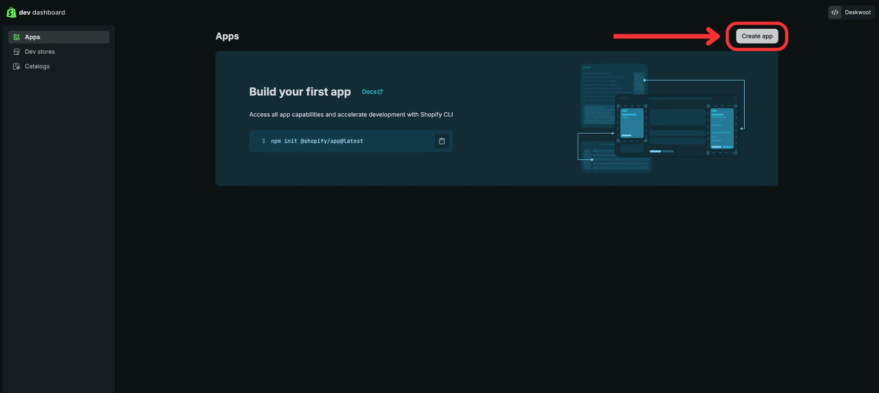 Click Create app in the top right