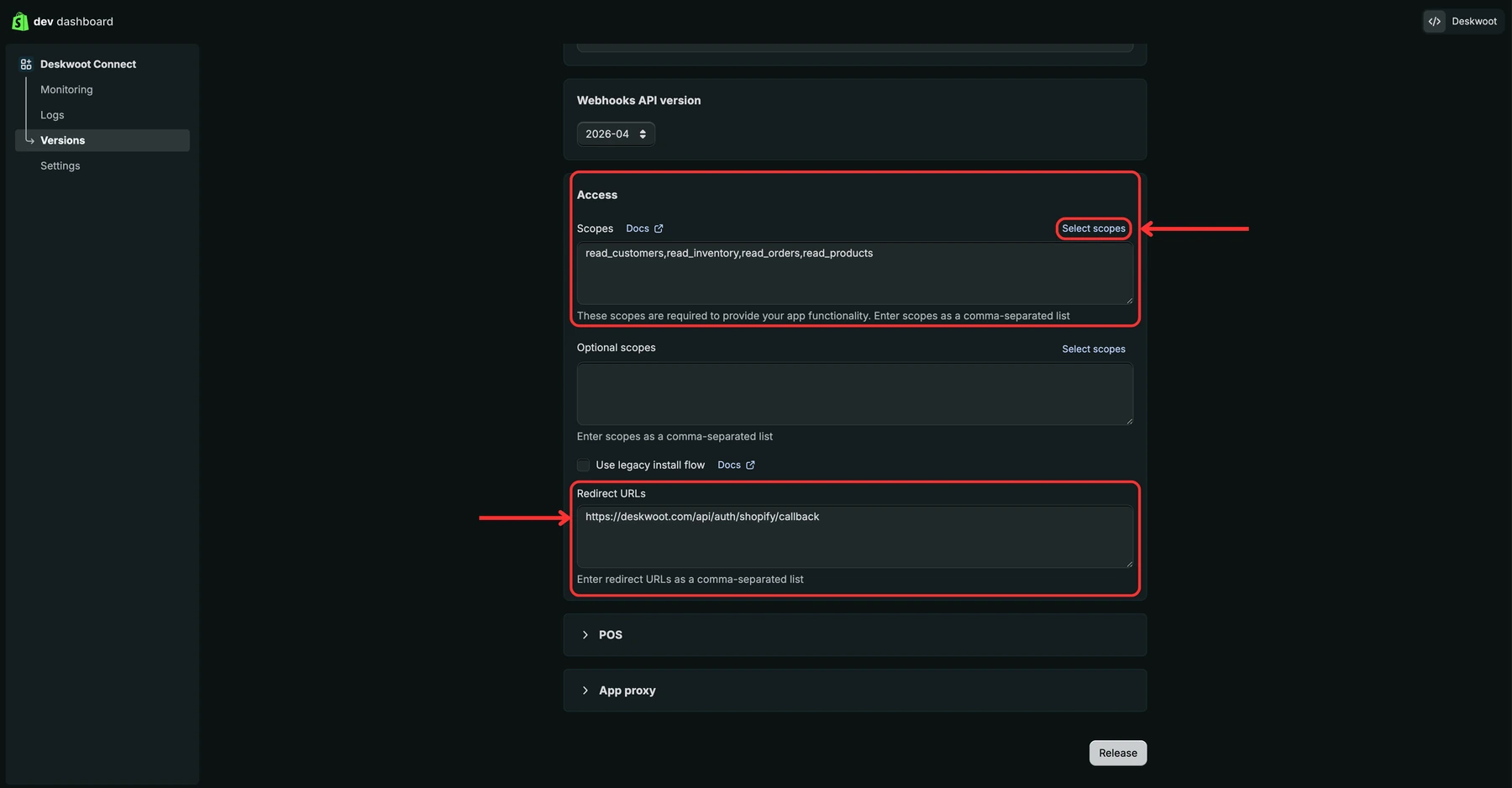 Paste Redirect URL then click Release