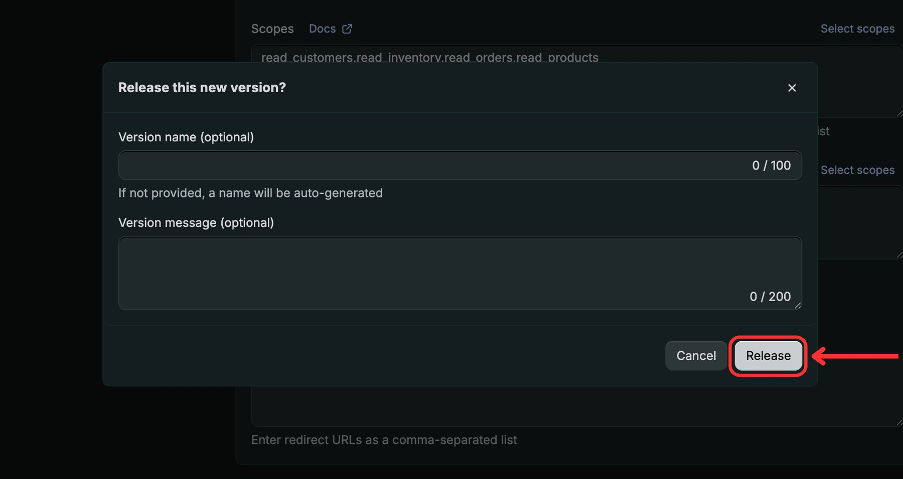 Click Release in the confirmation dialog